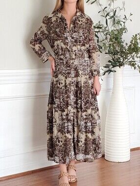 NEW! Samantha Sung Aster Button -Down Belted Midi Dress Size 8